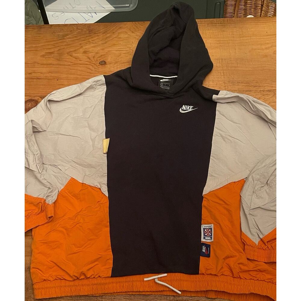 NIKE Activewear Icon Pullover Black Hoodie Orange White Windbreaker Large Loose